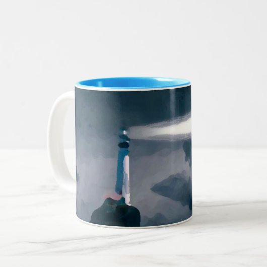 Lighthouse blue mug tweekleurige koffiemok (Voorkant links)
