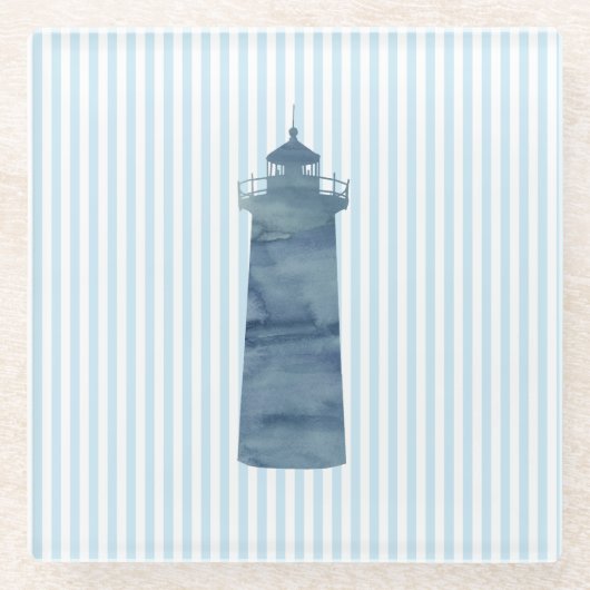 Lighthouse Blue Stripe Beach Decor Glass Onderzett Glazen Onderzetter (Voorkant)