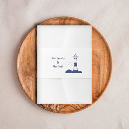 Lighthouse bruiloft uitnodiging buik band uitnodigingen wikkel