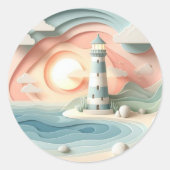 Lighthouse By The Sea Ronde Sticker (Voorkant)