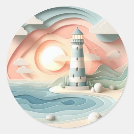Lighthouse By The Sea Ronde Sticker (Voorkant)