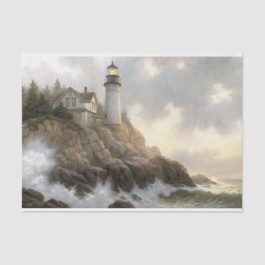 Lighthouse Cottage on Cliff Decoupage Tissuepapier (Voorkant)