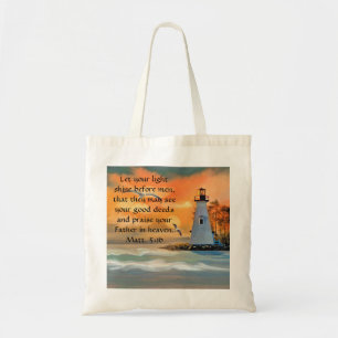 Lighthouse en zonsondergang Bijbeltekst Boodschapp Tote Bag