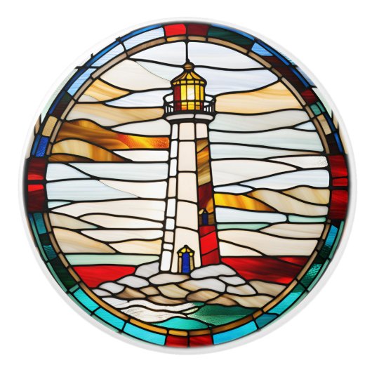 Lighthouse Faux Glas in lood Keramische Knop (Voorkant)