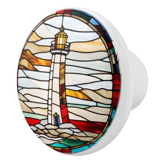 Lighthouse Faux Glas in lood Keramische Knop (Rechts)