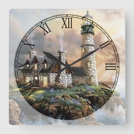 Lighthouse Fine Art Roman Numeral Vierkante Klok (Voorkant)