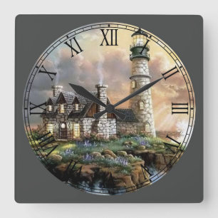 Lighthouse Fine Art Roman Numeral Vierkante Klok