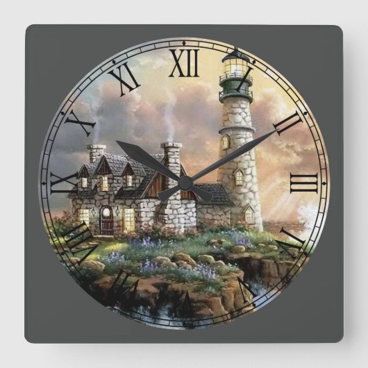 Lighthouse Fine Art Roman Numeral Vierkante Klok (Voorkant)