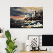 Lighthouse in evening glow poster (Thuiskantoor)