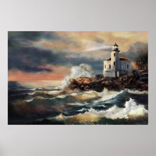Lighthouse in evening glow poster (Voorkant)