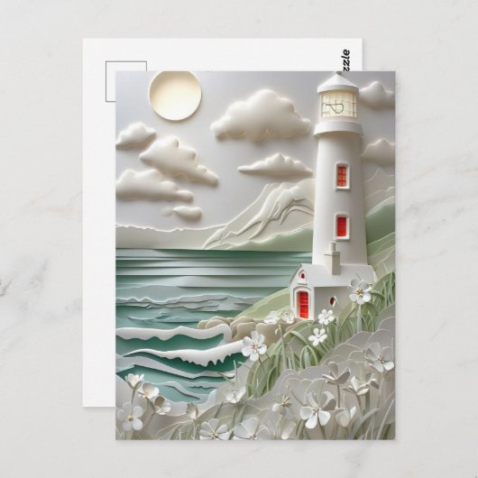 Lighthouse kustlandschap Papercut stijl Briefkaart (Voorkant / Achterkant)
