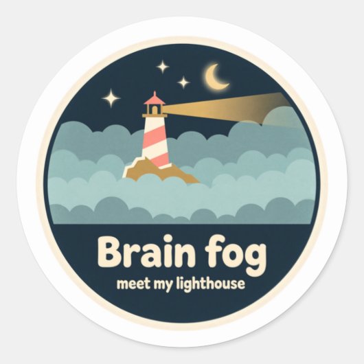 Lighthouse Mist Hersenen Flat Vector Ronde Sticker (Voorkant)
