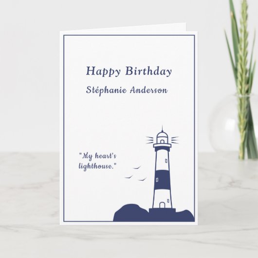 Lighthouse Navy Blue Birthday Kaart (Voorkant)