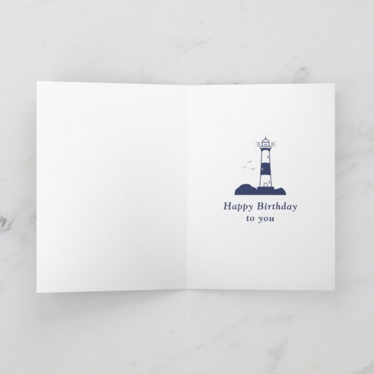Lighthouse Navy Blue Birthday Kaart (Binnen)