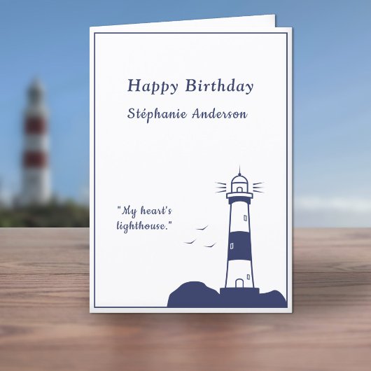 Lighthouse Navy Blue Birthday Kaart