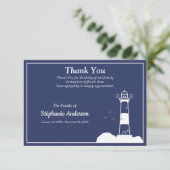 Lighthouse Navy Blue Funeral Dank u Kaart (Staand voorkant)