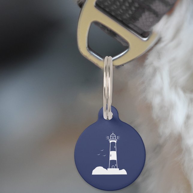 Lighthouse Navy Blue Huisdieren ID Plaatje Huisdierpenning (Lighthouse Navy Blue Pet Tag)