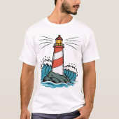 Lighthouse Ocean Waves Design – Nautical Coastal T-shirt (Voorkant)