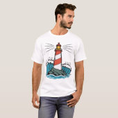 Lighthouse Ocean Waves Design – Nautical Coastal  T-shirt (Voorkant volledig)