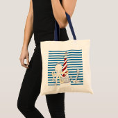Lighthouse Octopus Blue en White Stripe Canvas tas (Voorkant (product))