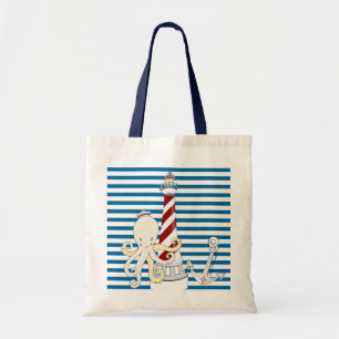 Lighthouse Octopus Blue en White Stripe Canvas tas