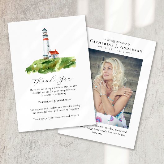 Lighthouse Photo Sympathy Funeral Memorial Bedankkaart