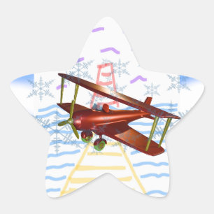 Lighthouse Pier Tweedekker Blauwe Golven Ster Sticker