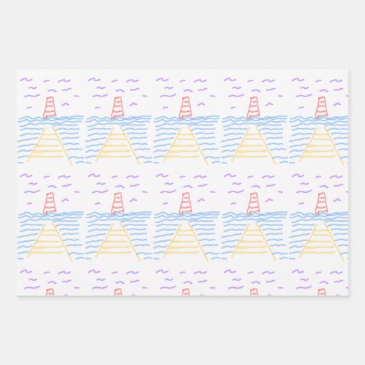 Lighthouse Pier Wrapping Paper Flat Sheet Set van (Voorkant)