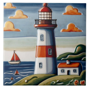 Lighthouse & Sail Boats Seaside Ocean zee thema Tegeltje