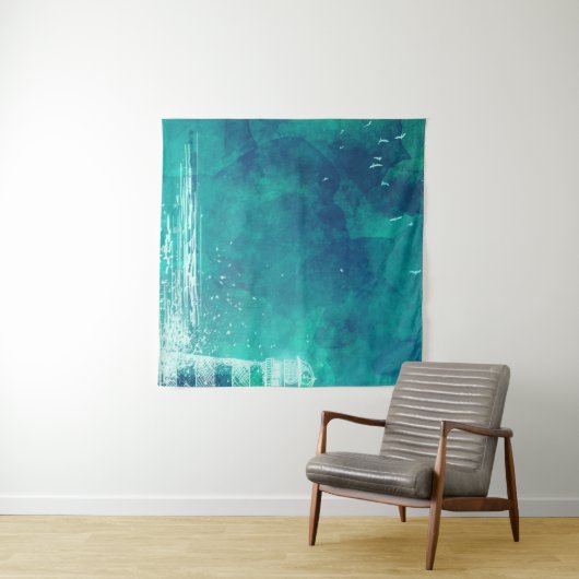 Lighthouse & Seagulls – Waterverf Ocean Scene Wandkleed (In Situ (horizontaal))