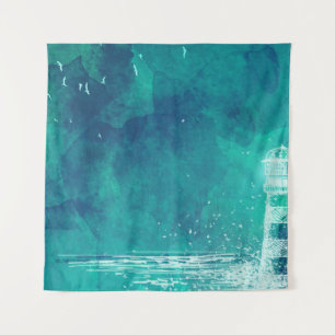 Lighthouse & Seagulls – Waterverf Ocean Scene Wandkleed