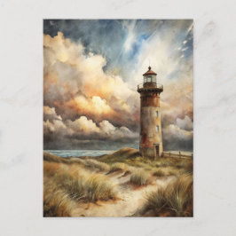 Lighthouse Seashore Coastal Watercolor Painting Briefkaart