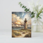 Lighthouse Seashore Coastal Watercolor Painting Briefkaart (Staand voorkant)