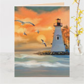 LIGHTHOUSE SEASIDE ART BIRTHDAY Wenskaart Kaart (Gele Bloem)
