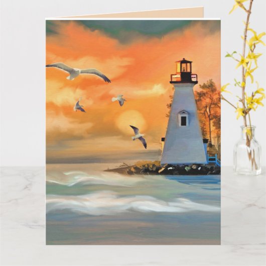 LIGHTHOUSE SEASIDE ART BIRTHDAY Wenskaart Kaart (Gele Bloem)