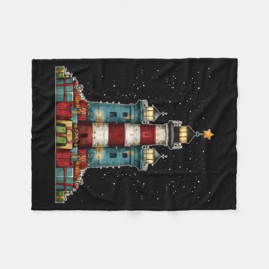 Lighthouse Seaside Christmas Tree Xmas Long Sleeve Fleece Deken (Voorkant (Horizontaal))