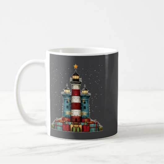 Lighthouse Seaside Christmas Tree Xmas Long Sleeve Koffiemok (Links)