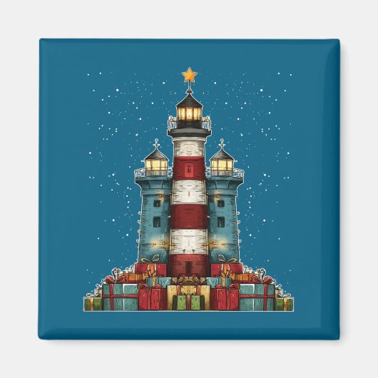 Lighthouse Seaside Christmas Tree Xmas Long Sleeve Magneet (Voorkant)