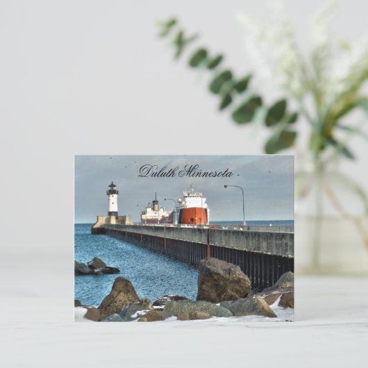 Lighthouse & Ship, Duluth Minnesota Briefkaart (Staand voorkant)