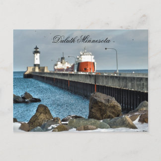 Lighthouse & Ship, Duluth Minnesota Briefkaart