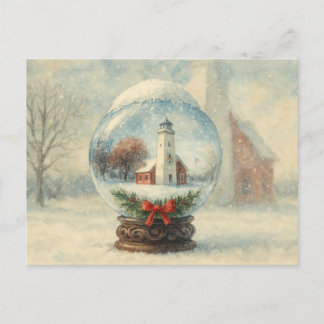 Lighthouse Sneeuwbol Kerst winter ansichtkaart Briefkaart