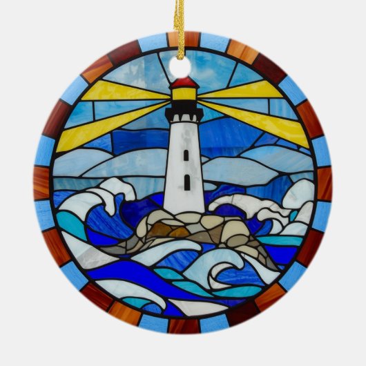 Lighthouse Stained Glass Design Keramisch Ornament (Achterkant)
