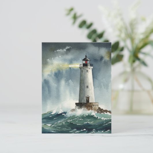 Lighthouse Storm Ocean Briefkaart (Staand voorkant)