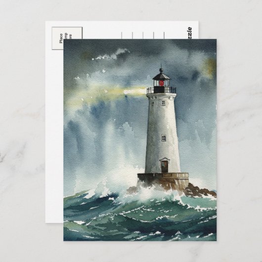 Lighthouse Storm Ocean Briefkaart (Voorkant / Achterkant)