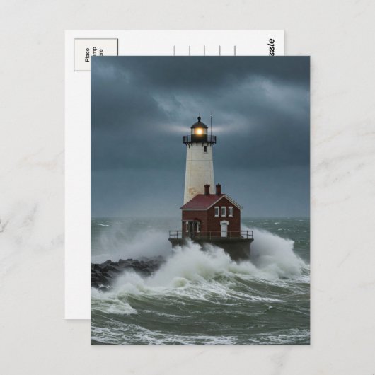 Lighthouse Storm Ocean Briefkaart (Voorkant / Achterkant)