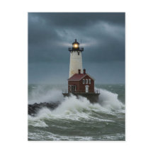 Lighthouse Storm Ocean Briefkaart