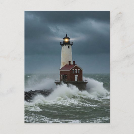 Lighthouse Storm Ocean Briefkaart (Voorkant)