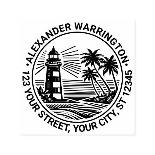 Lighthouse Strand Palmboom Naam Ret Adres Zelfinktende Stempel (Design)