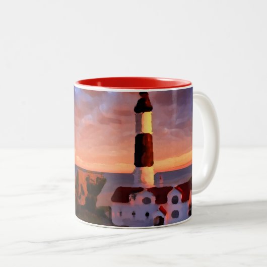 Lighthouse sunrise mug tweekleurige koffiemok (Voorkant rechts)