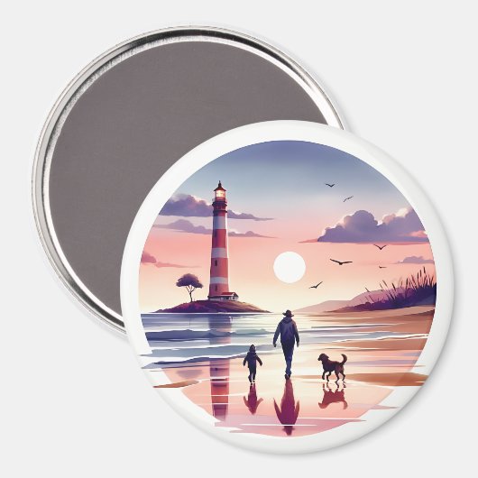Lighthouse Sunset Walk Coastal Scene Magneet (Voorkant / Achterkant)